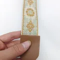 Ethnic bohemian style replacement bag strap with yellow floral embroidery and leather ends - Style 15 Caramel Leather