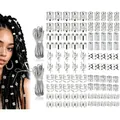 Ensemble de 52 bagues à cheveux argentées pour dreadlocks avec breloques et cordons décor - Style Étendu / Argenté