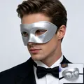 Masque de mascarade demi-visage argent mat pour hommes, idéal Halloween et soirées - Taille unique / Argenté