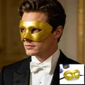Masque de mascarade doré élégant demi-visage avec finition mate et ruban pour hommes - Taille unique / Doré
