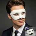 Masque vénitien demi-visage blanc mat avec sangle élastique noire pour hommes - Taille unique / Blanc