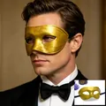 Masque demi-visage doré pour homme avec texture métallique brossée pour bal masqué élégant - Taille unique / Or Antique