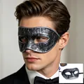 Vintage silver-black textured half-face masquerade mask for men with elastic band - One Size / Antique Silver