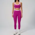 Two-piece ribbed yoga set in rose red featuring white contrast trim and high waist fit - S / Top And Bottom / Dragon Fruit