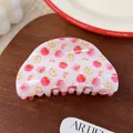 Pince à cheveux rose translucide avec motif pomme pour coiffage et chignon élégant - Style Demi-cercle Pomme