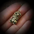 Close-up of vintage brass pig figurine with wealth character for desk or bonsai decor - Fortune Zodiac Pig - Pendant Style