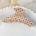 Pince à cheveux large beige avec motif à pois rétro pour coiffures en chignon - Style Courbe à Pois Jaune