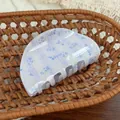 Pince à cheveux fleurie bleue avec motifs papillons et rayures verticales lavande - Style Demi-cercle Fleuri Bleu Clair
