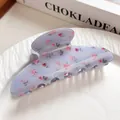 Pince à cheveux à motif fleuri rose sur acétate violet clair pour femmes - Style Arche Fleuri Bleu Brume