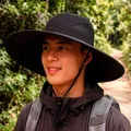 Men's black wide-brim outdoor sun hat with breathable mesh and adjustable chin cord - 15CM Large Brim / Black