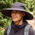 Outdoor wide brim sun hat for men in dark charcoal grey with breathable mesh panels - 15CM Large Brim / Dark Gray