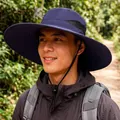 Navy blue outdoor sun hat with wide brim and breathable mesh for hiking and fishing - 15CM Large Brim / Navy Blue