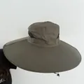 Dark army green wide brim sun hat with breathable mesh and adjustable chin strap - 15CM Large Brim / Army Green