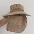 Khaki outdoor sun hat with breathable mesh and detachable face neck cover flaps - Full Brim / Beige