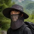 Dark grey outdoor sun hat with wide brim and breathable mesh face neck flap cover - Full Brim / Dark Gray
