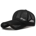 Breathable black mesh baseball cap featuring Sport embroidery for outdoor sun protection - Adjustable / Black
