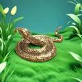 Vista macro di una statuetta di cobra in ottone vintage con trame di squame dettagliate - Serpente Arrotolato