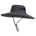 Dark grey wide brim sun hat with breathable mesh and adjustable chin strap - Dark Grey (9272-Plain)