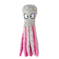 Grey plush octopus dog toy with pink accents and dotted textured squeaky fabric - Light Gray