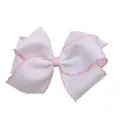 Haarspange mit weißer Ripsbandschleife, rosa Spitzenbesatz und doppellagigem Design - Weiß Mit Rosa Rand Stil (MC003-3)