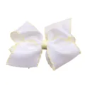 Nœud à cheveux en ruban gros-grain blanc avec bordure festonnée jaune clair - Style Blanc Avec Bord Jaune (MC003-7)