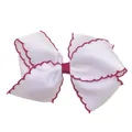 Nœud de cheveux blanc en ruban gros-grain avec broderie festonnée bordeaux élégante - Style Blanc Avec Bord Rouge Vin (MC003-8)