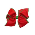 Nœud papillon en ruban gros-grain rouge avec bordure festonnée verte pour cheveux - Style Rouge Avec Bord Vert (MC003-9)