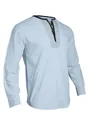 Light blue heavy linen Henley shirt for men with vintage button details and long sleeves - Light Blue