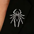 Silver spider brooch with black gemstones on a black suit lapel in vintage gothic style - Antique Silver Inlaid Stone Spider Style (M-428)