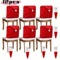 12-piece Christmas set with 6 Santa hat chair covers and 6 festive cutlery holders - Chair Cover and Cutlery Hat Large Set