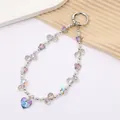 Beaded keychain with iridescent heart crystal and purple butterfly accents for phones - Iridescent Butterfly Heart Charm-Purple (K4450) + C214
