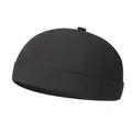 Classic black brimless docker hat with premium textured fabric and stitched turn-up cuff - One Size Adjustable / Non-Perforated Black