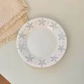 Keramisch dinerbord met blauw zeesterpatroon en stippen in een minimalistische zeestijl - 6-inch plat bord
