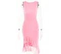 Ärmelloses rosa figurbetontes Kleid mit Raffungen und asymmetrischem Rüschensaum - L / Rosa