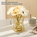 Nordic gold geometric iron vase with glass insert and seven faux gerbera daisies - Geometric Vase and Artificial Gerberas