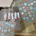 Colorful hexagram nail stickers with goldfish and blue butterfly designs on Co-600 sheet - Ice Blue Ocean Starry Sky Style (CO-600)