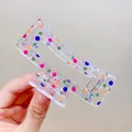 Transparent rectangle hair claw clip with colorful polka dots and strong metal spring - Polka Dot