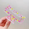 Transparent rectangular hair claw clip with pink floral and butterfly patterns - Pink Butterfly
