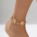 Bracelet de cheville doré bohème avec breloques soleil et lune pour un style chic - Style de Bracelet de Cheville Soleil Doré (0896)