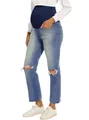 Jeans premaman azzurri a vita alta con supporto per la pancia e strappi sulle ginocchia - S / Blu Zaffiro