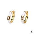 Gold hoop earrings with white enamel finish and rectangular cubic zirconia stone - White