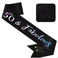 Black glitter 50 & Fabulous sash with laser lettering and two golden safety pins - 50 (Iridescent Text)