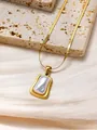 Detail of minimalist gold snake chain with irregular rectangle shell pendant on silk - Mother of Pearl Inlay Rectangular Pendant