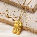 Collana minimalista in acciaio inossidabile dorato con ciondolo quadrato a raggio di sole - Ciondolo a Raggi di Sole