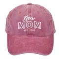 Vintage washed dark pink baseball cap with white New MOM EST. 2026 3D embroidery - EST.2026MOM / Burgundy