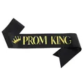 Elegant black Prom King sash with gold foil lettering and crown icon for parties - Glitter Fabric / Black Gold King