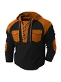 Detail of waffle texture fabric on men's hooded sweater with brown and black contrast - Black
