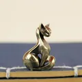 Miniature brass lucky cat figurine with vintage finish, size 3cm high by 2cm wide - 3D Cat (Minimalist Sitting Posture) / Bronze