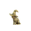 Detailed view of miniature brass cat figurine with wizard hat and antique gold texture - Wizard Cat (Wizard Hat Design) / Bronze