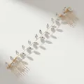 Elegant gold bridal hair vine with crystal leaf design and dual metal combs for hair styling - Gold (HS-J6492G)